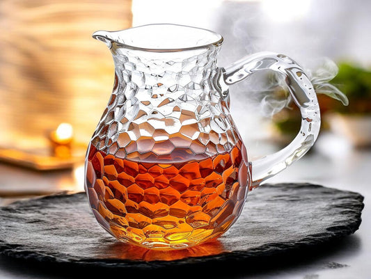 WOONO Japanese Hammered Borosilicate Glass Tea Pitcher 450ml - Heat-Resistant Gongfu Cha Fair Cup