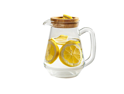 WOONO Borosilicate Glass Cold Brew Pitcher 1200ml - Heat-Resistant Juice Water Carafe with Bamboo Lid