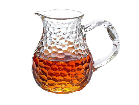WOONO Japanese Hammered Borosilicate Glass Tea Pitcher 450ml - Heat-Resistant Gongfu Cha Fair Cup