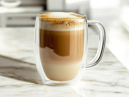 WOONO Minimalist Double-Wall Insulated Coffee Glass 350ml - Heat-Resistant Borosilicate Espresso Mug