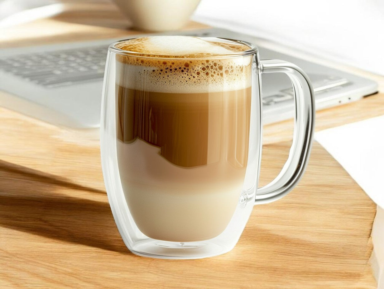 WOONO Minimalist Double-Wall Insulated Coffee Glass 350ml - Heat-Resistant Borosilicate Espresso Mug