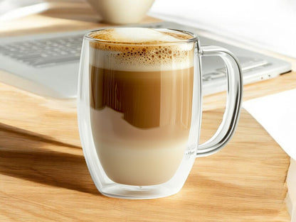 WOONO Minimalist Double-Wall Insulated Coffee Glass 350ml - Heat-Resistant Borosilicate Espresso Mug